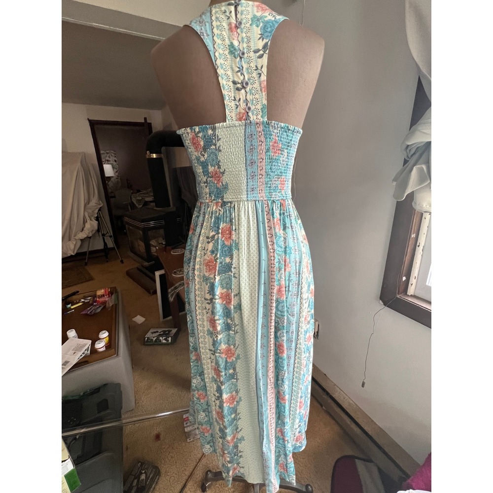 Matilda Jane Floral Patchwork Smocked Midi Dress Blue Pink S Tback boho cottage - Picture 11 of 13
